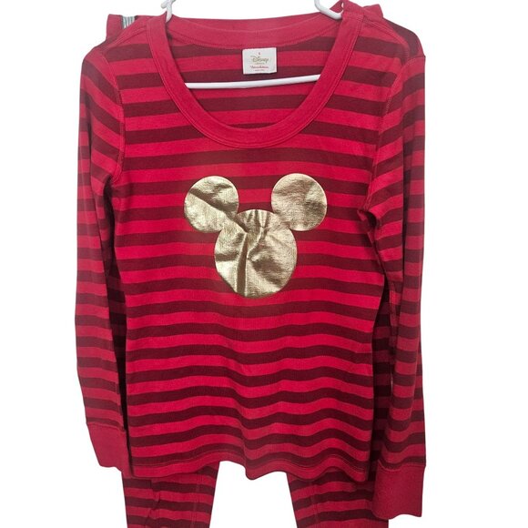 Disney Hanna Andersson Adult Womens Red Stripe Pajamas Gold Mickey Head Size S - Picture 2 of 11